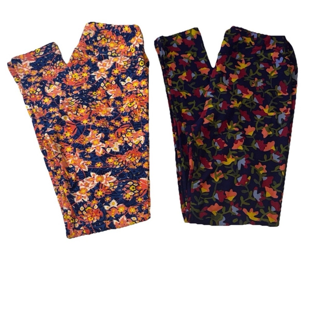 LuLaRoe One Size Leggings Bundle 2 Pairs Floral Print Soft Stretch OS